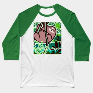 Vine Sloth with Green Patterns Baseball T-Shirt